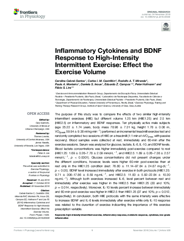 (PDF) Inflammatory Cytokines and BDNF Response to High-Intensity ...