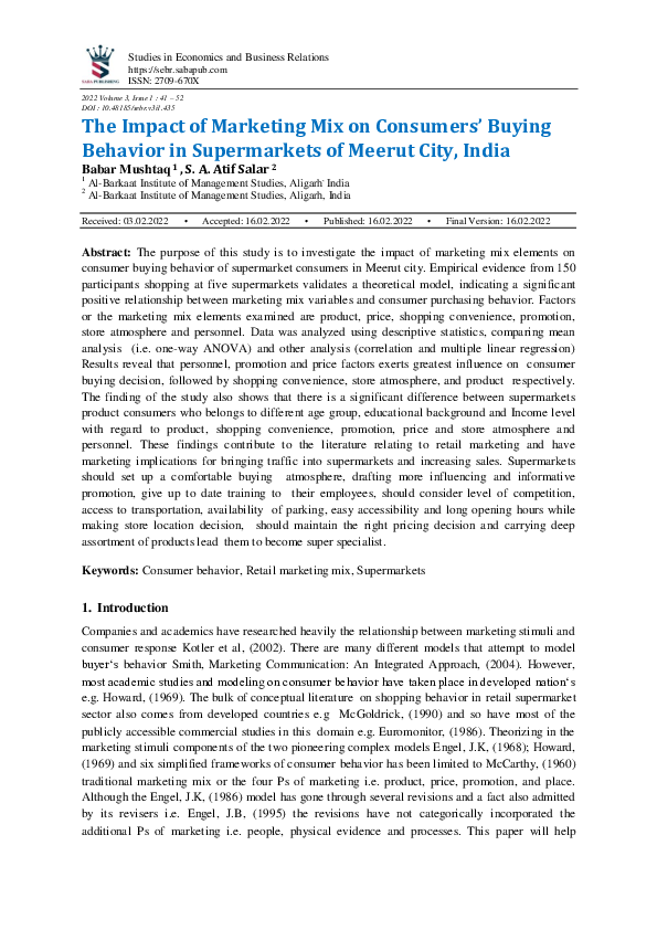 (PDF) The Impact of Marketing Mix on Consumers’ Buying Behavior in ...