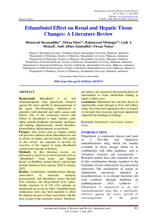 (PDF) Ethambutol Effect on Renal and Hepatic Tissue Changes: A ...