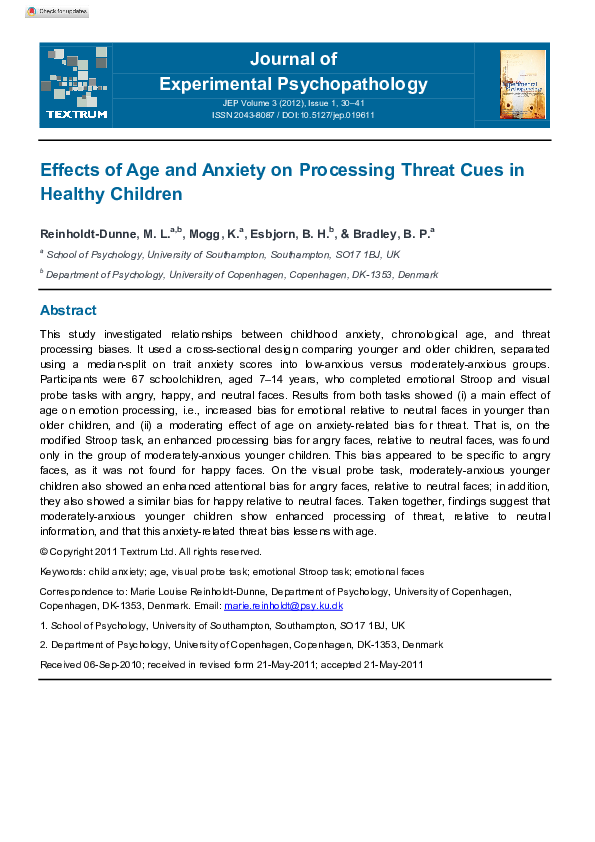 (PDF) Effects of Age and Anxiety on Processing Threat Cues in Healthy ...