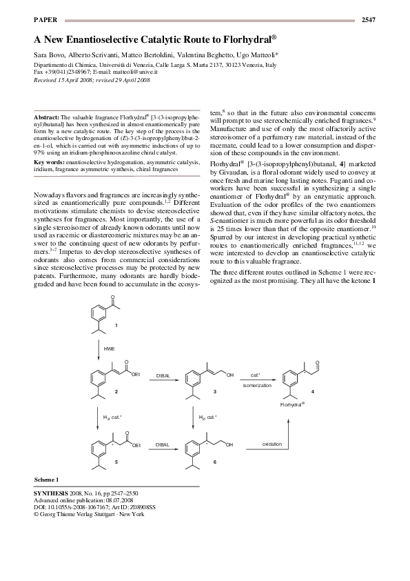 (PDF) A New Enantioselective Catalytic Route to Florhydral