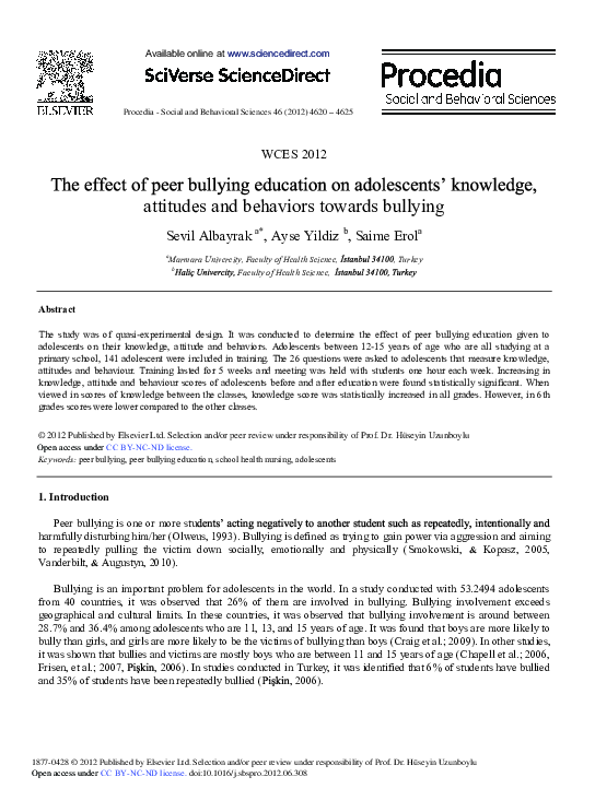 (PDF) The Effect of Peer Bullying Education on Adolescents’ Knowledge ...