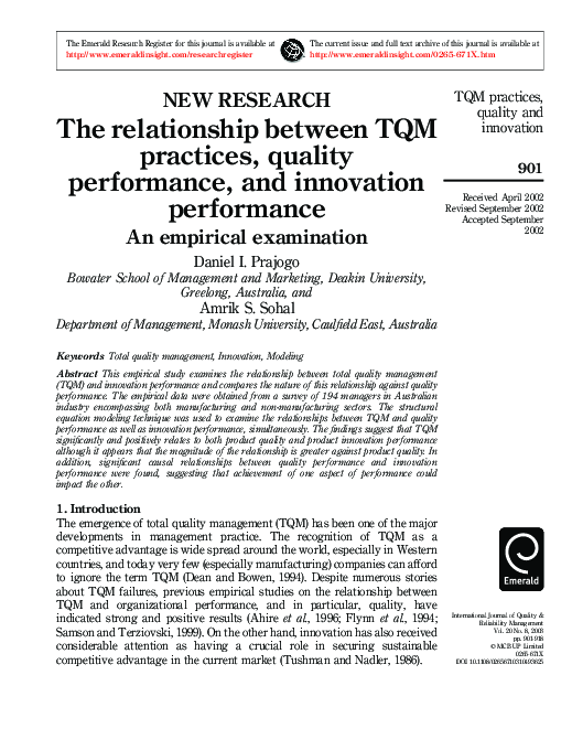 (PDF) The relationship between TQM practices, quality performance, and ...