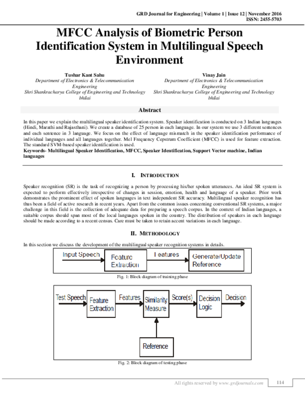(PDF) MFCC Analysis of Biometric Person Identification System in