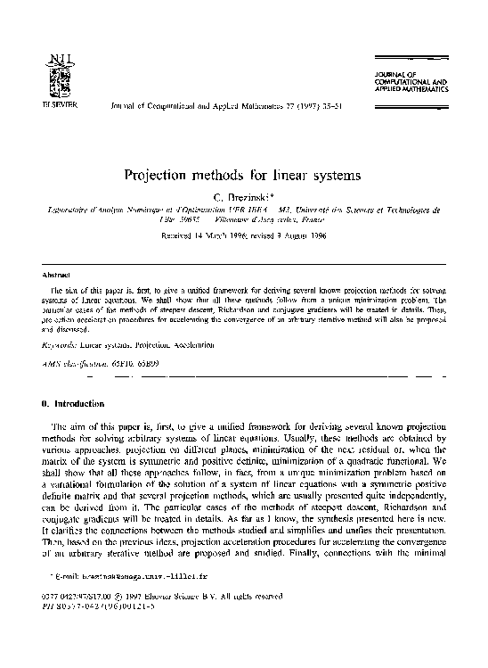 (PDF) Projection methods for linear systems