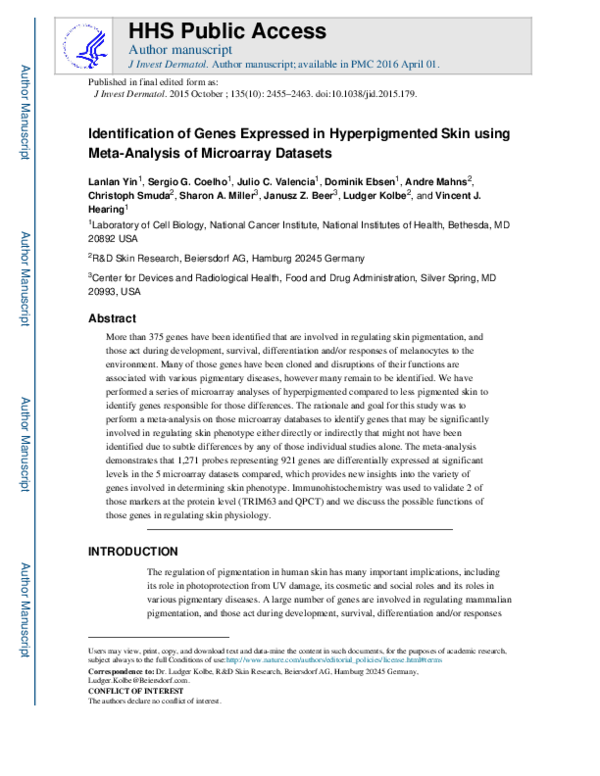 (PDF) Identification of Genes Expressed in Hyperpigmented Skin Using ...