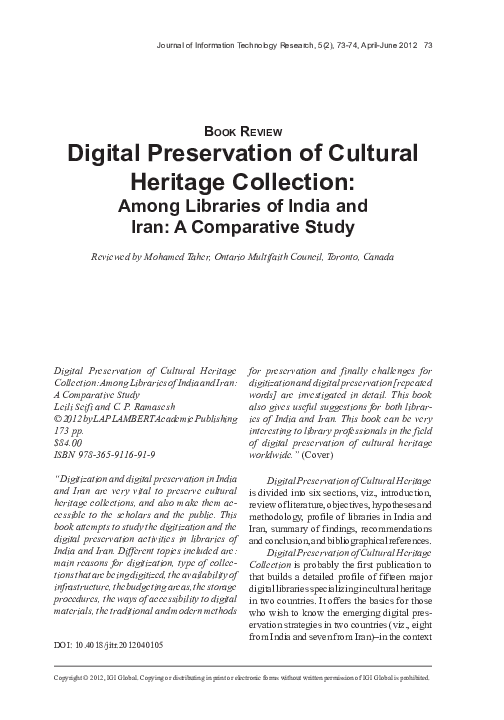 (PDF) Digital Preservation of Cultural Heritage Collection