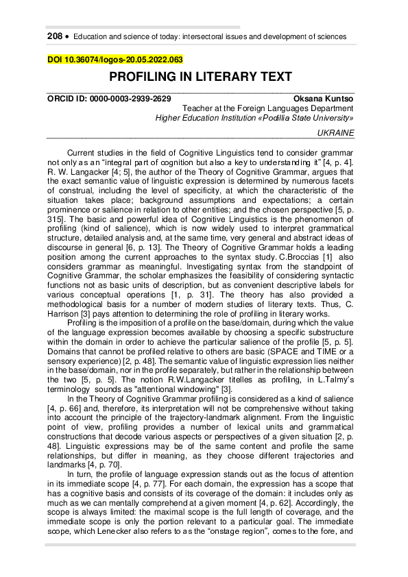 (PDF) Profiling in Literary Text