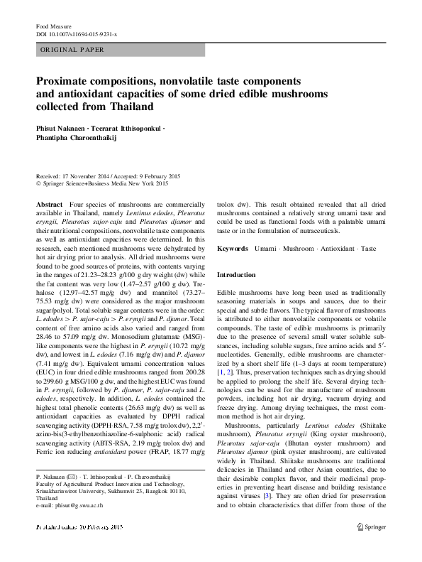 (PDF) Proximate compositions, nonvolatile taste components and ...