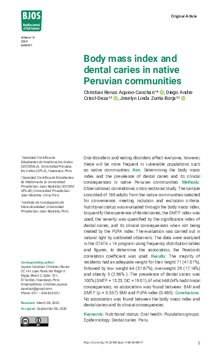 (PDF) Body mass index and dental caries in native Peruvian communities