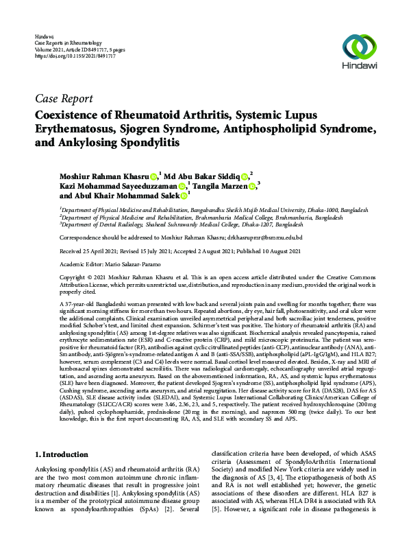 (PDF) Coexistence of Rheumatoid Arthritis, Systemic Lupus Erythematosus ...