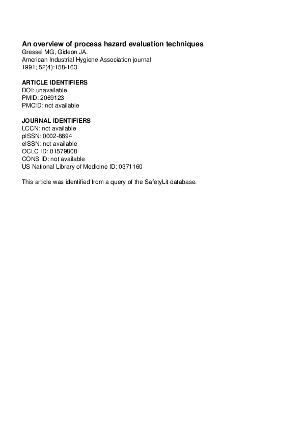 (PDF) An Overview of Process Hazard Evaluation Techniques