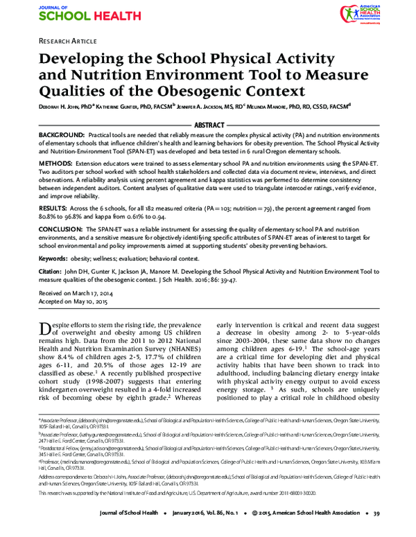 (PDF) Developing the School Physical Activity and Nutrition Environment ...