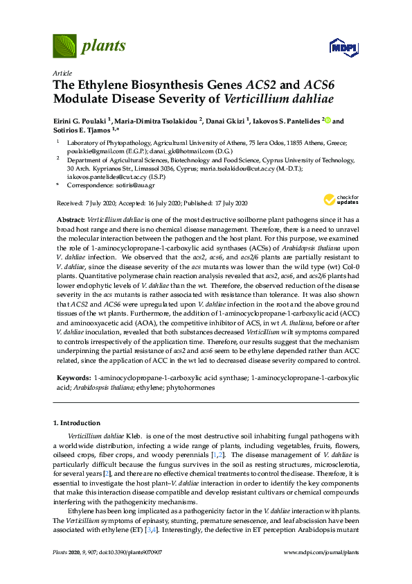 (PDF) The Ethylene Biosynthesis Genes ACS2 and ACS6 Modulate Disease ...