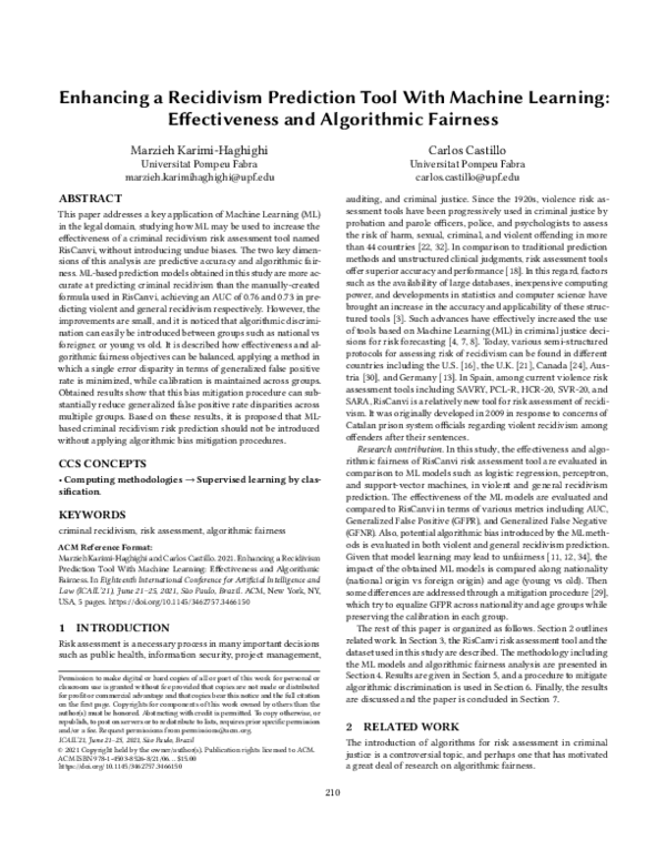 (PDF) Enhancing a recidivism prediction tool with machine learning