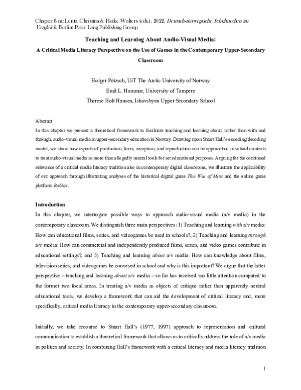 (PDF) Teaching and Learning About Audio-Visual Media: A Critical Media ...