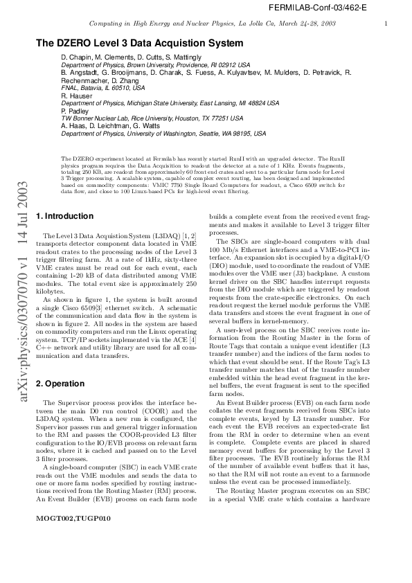 (PDF) The DZERO level 3 data acquisition system