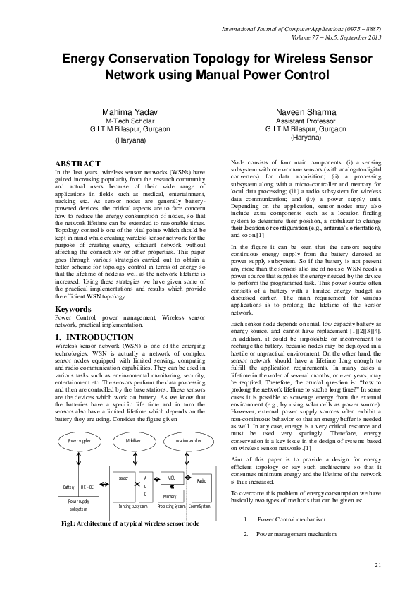 (PDF) Energy Conservation Topology for Wireless Sensor Network using ...