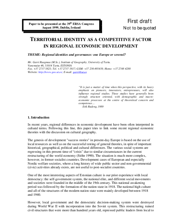 (PDF) Territorial Identity as a Competitive Factor in Regional Economic ...