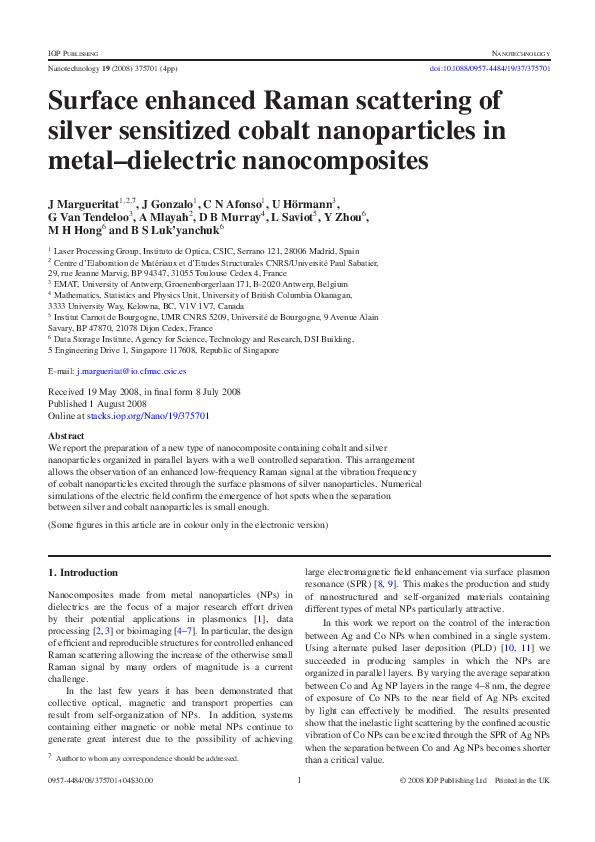 (PDF) Surface enhanced Raman scattering of silver sensitized cobalt ...