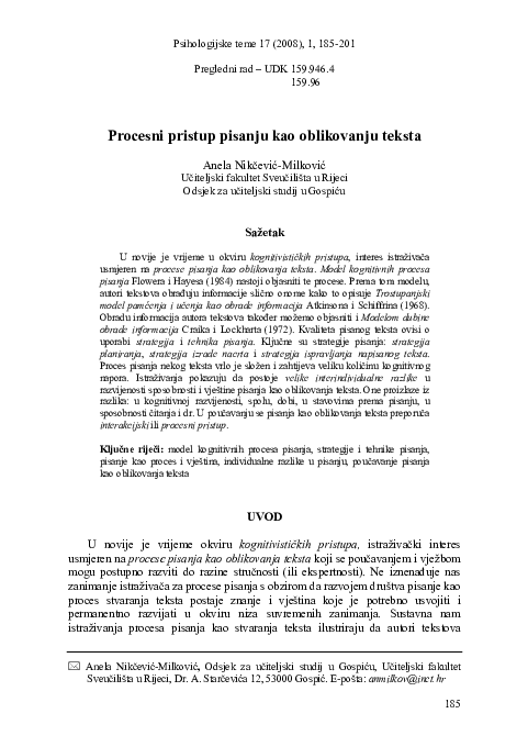 (PDF) The Process Approach to Writing Modelled on Shaping the Text