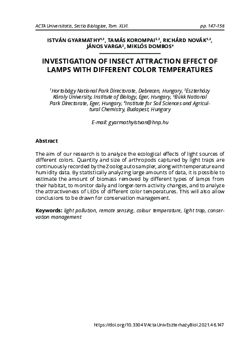 (PDF) Investigation of insect attraction effect of lamps with different ...