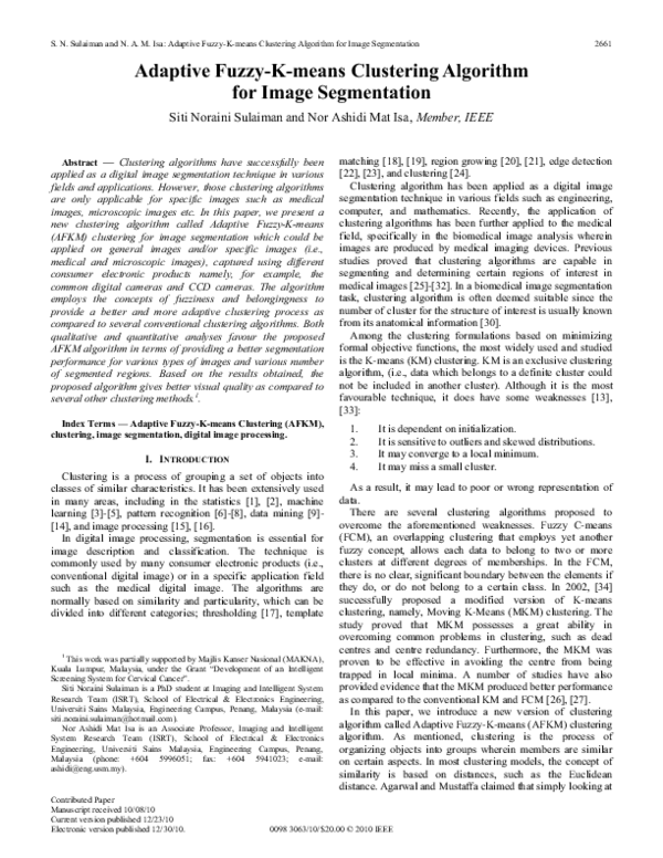 (PDF) Adaptive fuzzy-K-means clustering algorithm for image segmentation
