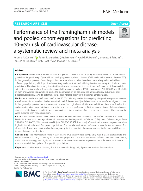 (PDF) Performance of the Framingham risk models and pooled cohort ...