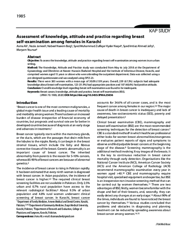 (PDF) Assessment of knowledge, attitude and practice regarding Breast ...
