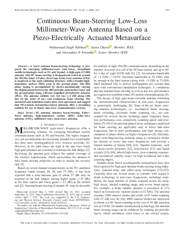 (PDF) Continuous Beam-Steering Low-Loss Millimeter-Wave Antenna Based ...