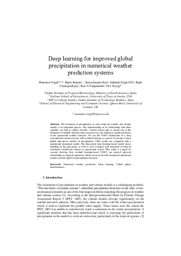 (PDF) Deep learning for improved global precipitation in numerical ...