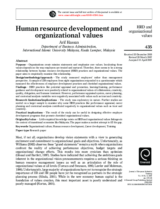 (PDF) Human resource development and organizational values