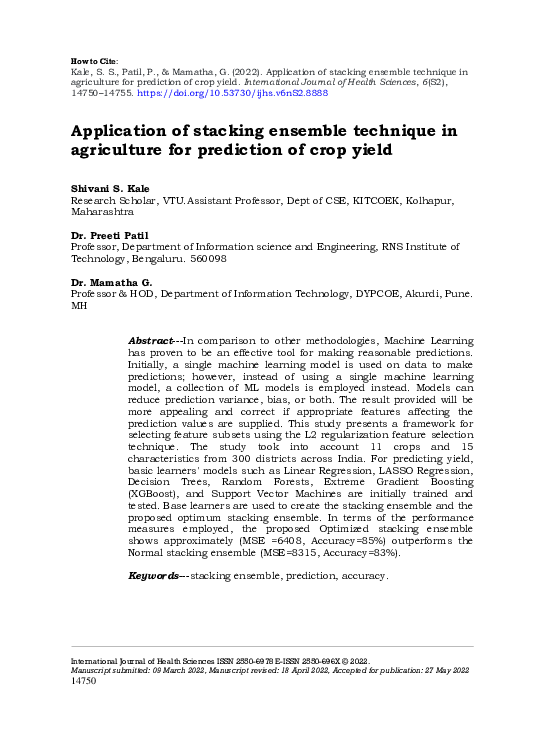 (PDF) Application of stacking ensemble technique in agriculture for ...