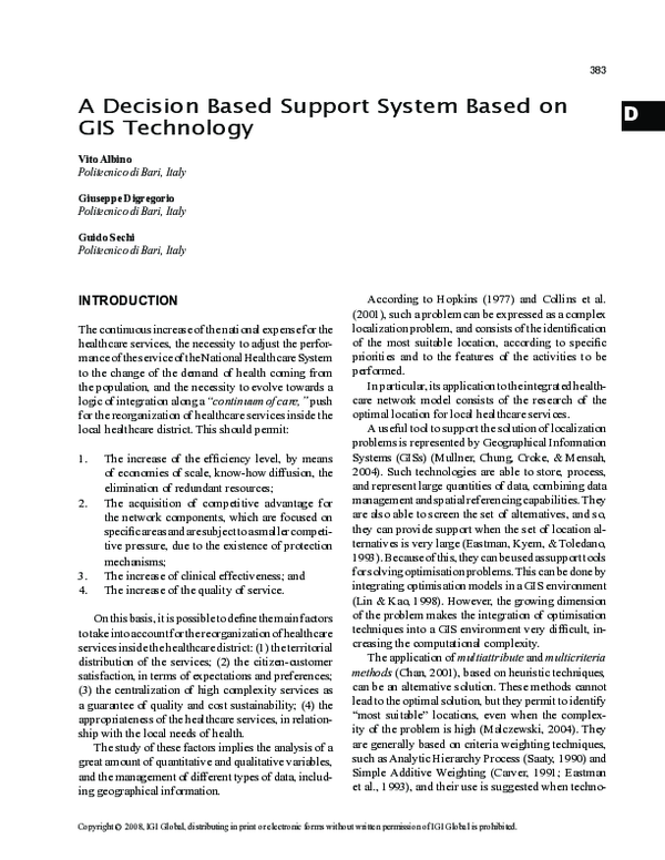 (PDF) A Decision Based Support System Based on GIS Technology