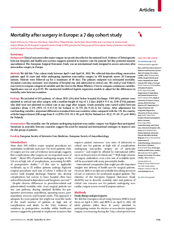 Mortality after surgery in Europe: a 7 day cohort study