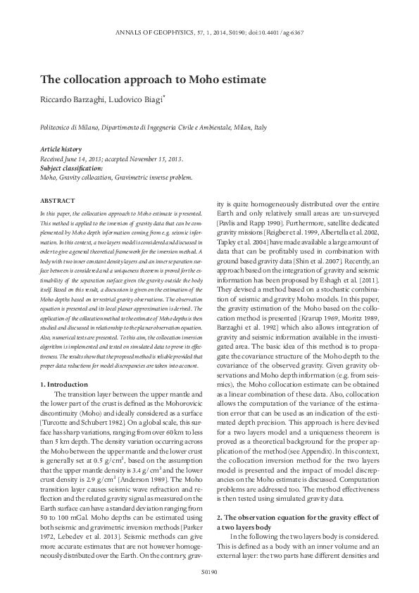 (PDF) Global to Local Moho Estimate Based on GOCE Geopotential Model ...