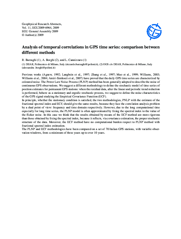 (PDF) Analysis of temporal correlations in GPS time series: comparison ...