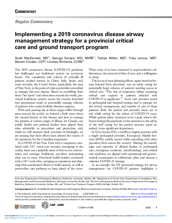 (PDF) Implementing a 2019 coronavirus disease airway management ...
