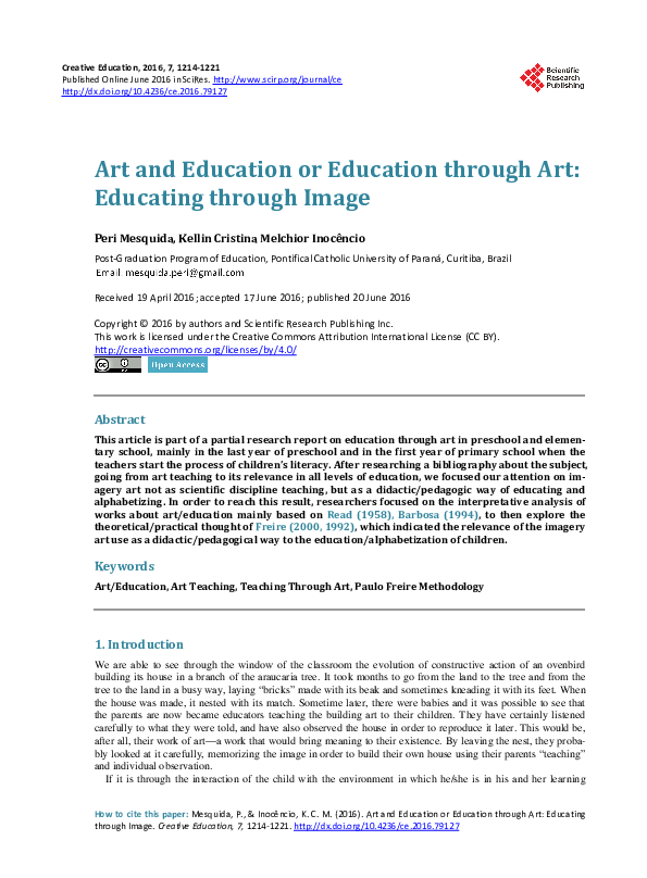 (PDF) Art and Education or Education through Art: Educating through Image