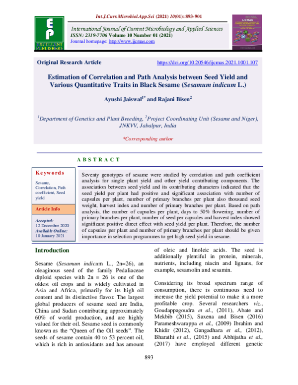 (PDF) Estimation of Correlation and Path Analysis between Seed Yield ...