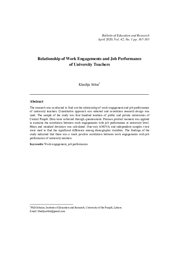 (PDF) Relationship of Work Engagements and Job Performance of ...
