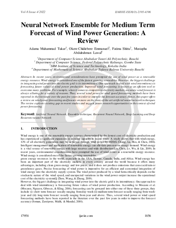 (PDF) Neural Network Ensemble for Medium Term Forecast of Wind Power ...
