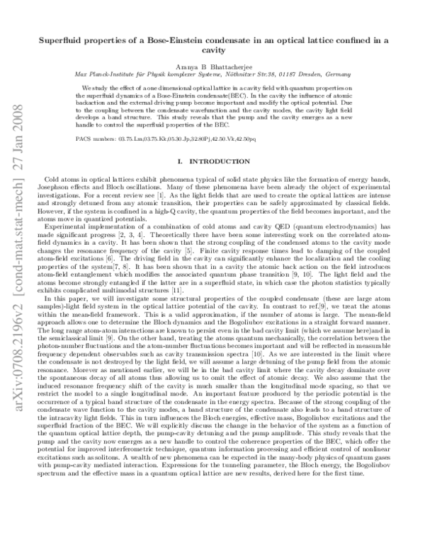 (PDF) Superfluid properties of a Bose–Einstein condensate in an optical ...