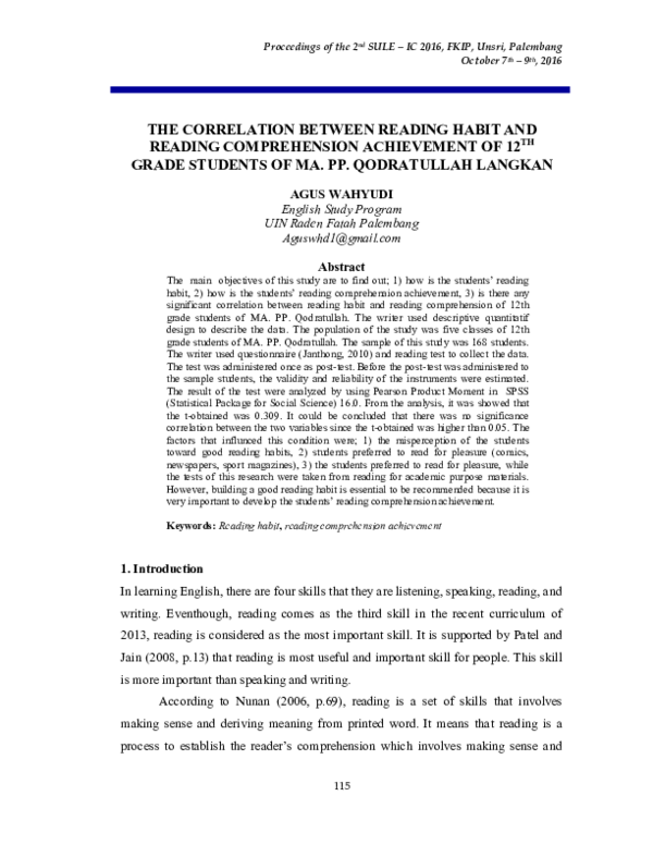(PDF) The Correlation Between Reading Habit and Reading Comprehension ...