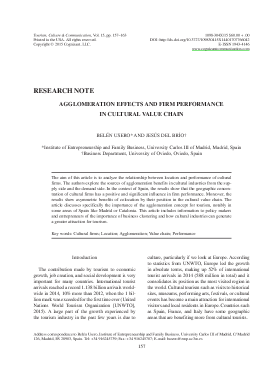 (PDF) Agglomeration Effects and Firm Performance in Cultural Value Chain