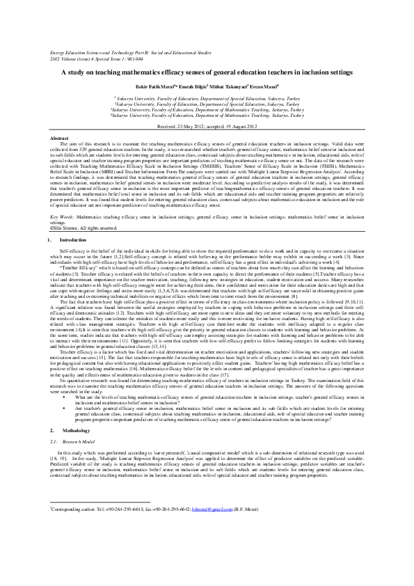 (PDF) A study on teaching mathematics efficacy senses of general ...