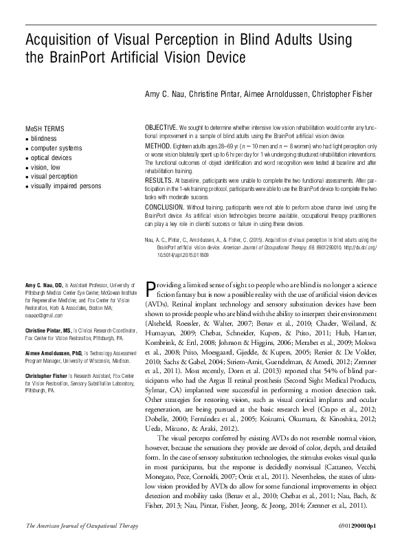 (PDF) Acquisition of Visual Perception in Blind Adults Using the ...