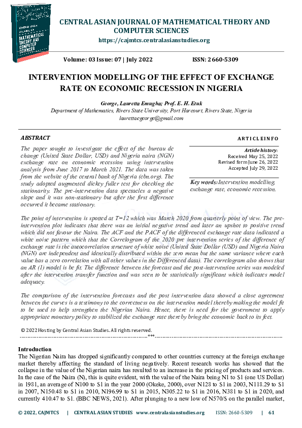 (PDF) INTERVENTION MODELLING OF THE EFFECT OF EXCHANGE RATE ON ECONOMIC ...