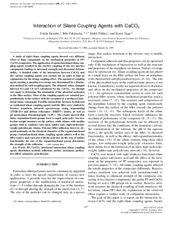 (PDF) Interaction of Silane Coupling Agents with CaCO3 Zoltán Demjén