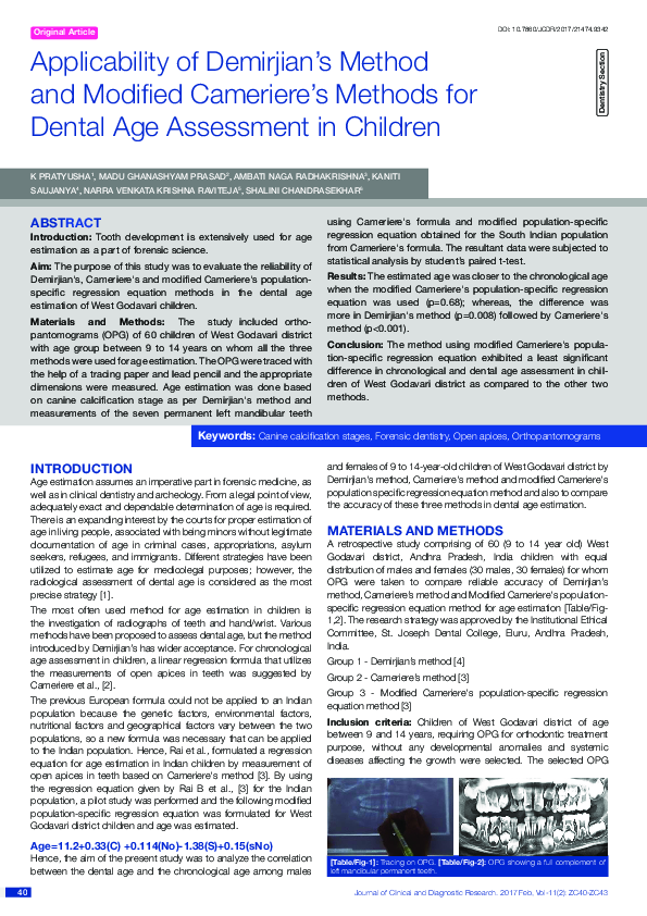 (PDF) Applicability of Demirjian’s Method and Modified Cameriere’s ...